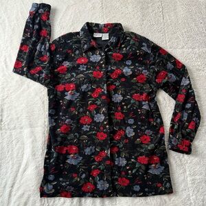 Vintage Capacity Knit Dark Floral Women’s Button Down Shirt Cozy Cottagecore Med